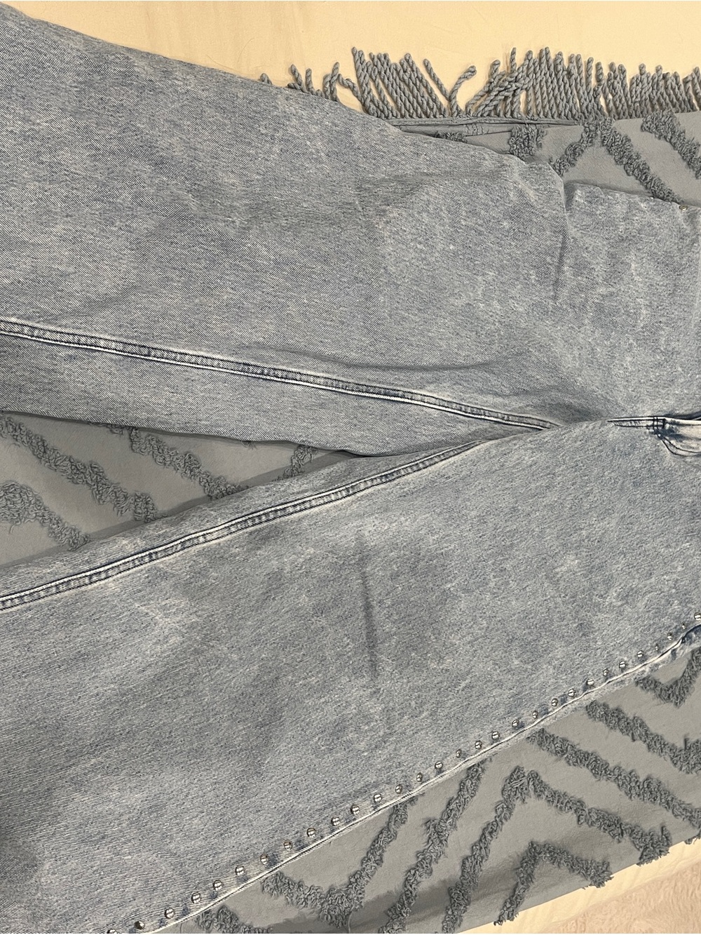 Light Wash wide leg Studded Jeans